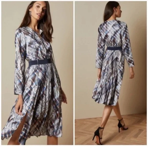 Ted Baker Lilis Quartz Print Midi Dress size 4 (US 10-12) long sleeve - Picture 2 of 15